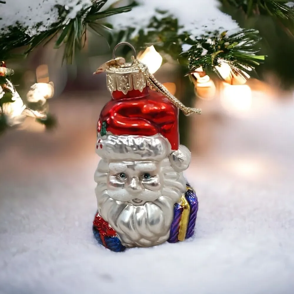 Jolly Santa Claus Bearded Presents Christmas Ornament Blown Glass Thomas Pacconi
